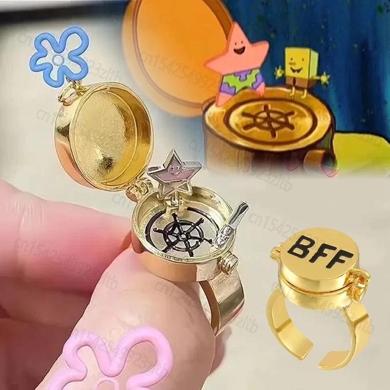 Bague Bob l'éponge avec placage de cuivre pour meilleur ami, bague ouverte, accessoires de bijoux, dessin animé, étoile éternelle, cadeau créatif, BFF