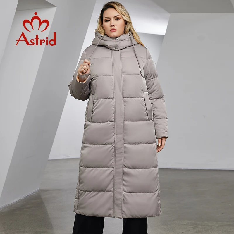 Astrid-longo casaco com capuz para as mulheres, casaco tamanho grande, quente, moda, costura, com capuz, parka, roupas femininas, inverno, 2023