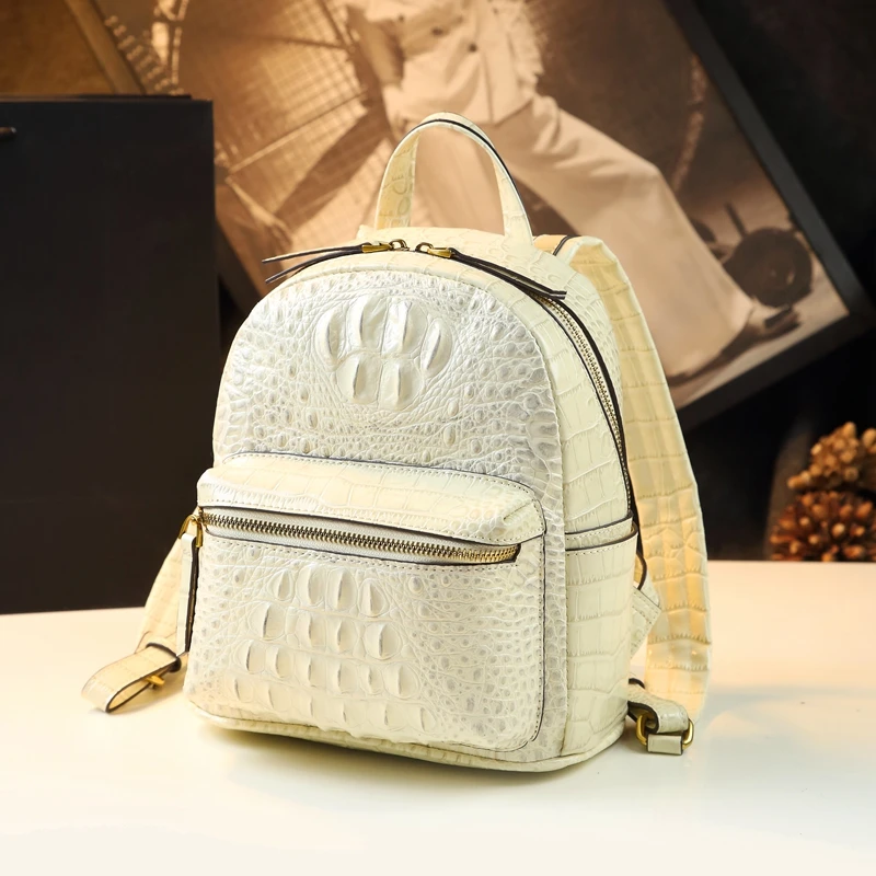 Genuine Leather Crocodile Pattern Women Backpack Luxury Fashion Casual Small Shoulder Portable Bag Travel Backpacks Brand