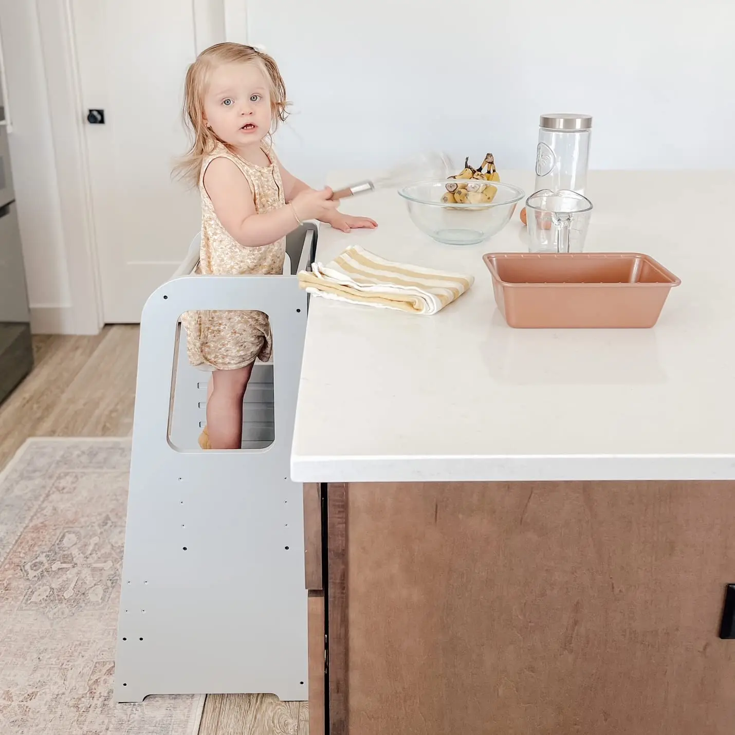 Kids Step Stool with Safety Rail - Adjustable Montessori Step Stool for Kids - Toddler Learning Tower with Protection