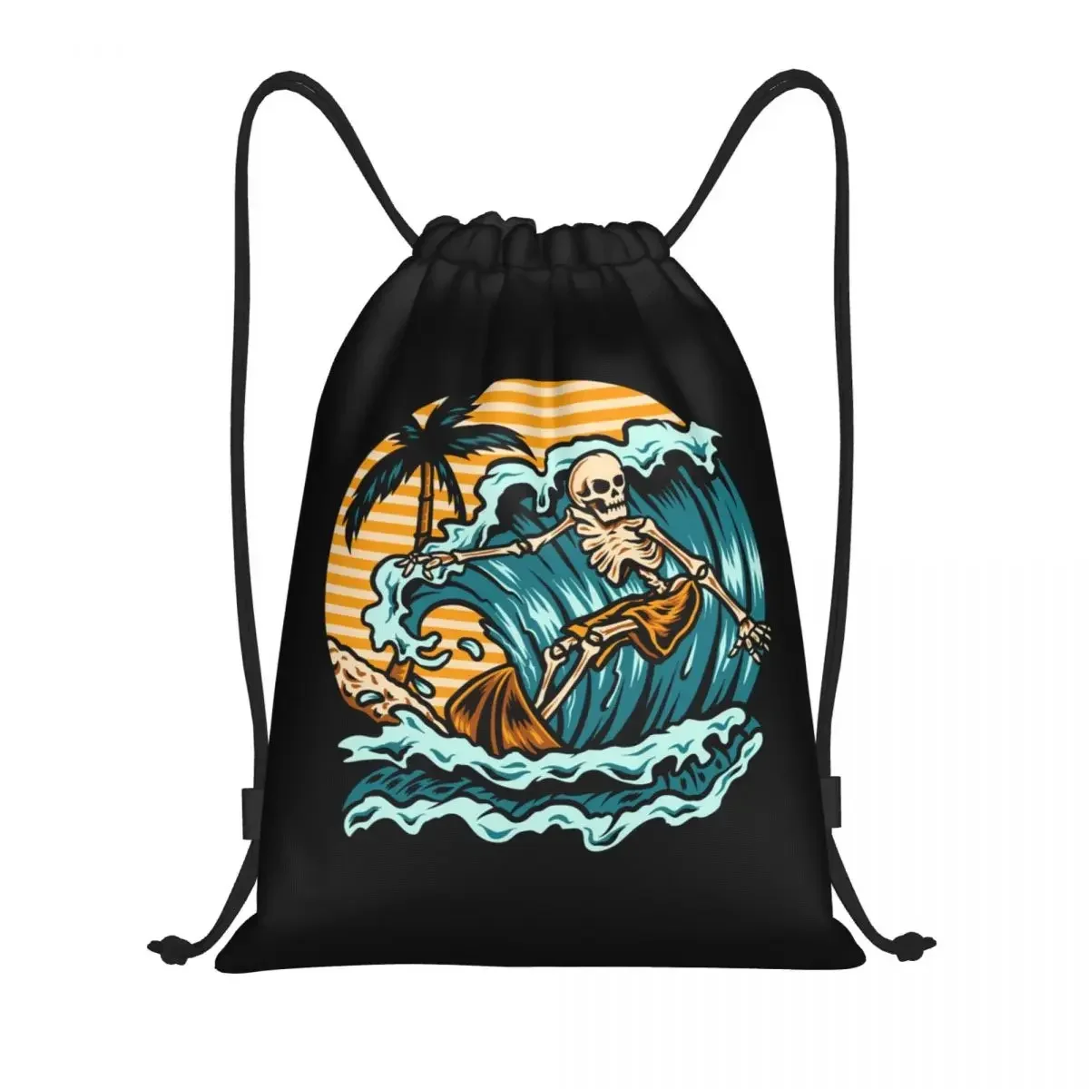 Summer Surfing Skull Drawstring Bags Men Women Foldable Sports Gym Sackpack Surf Rider Shopping Backpacks