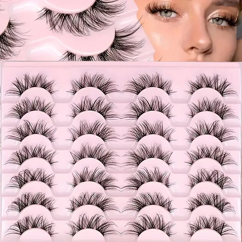 Pestañas postizas de apariencia natural, correa transparente, pestañas finas, juego de 14 pares, llenas de vitalidad en el final, puede mejorar el efecto ocular