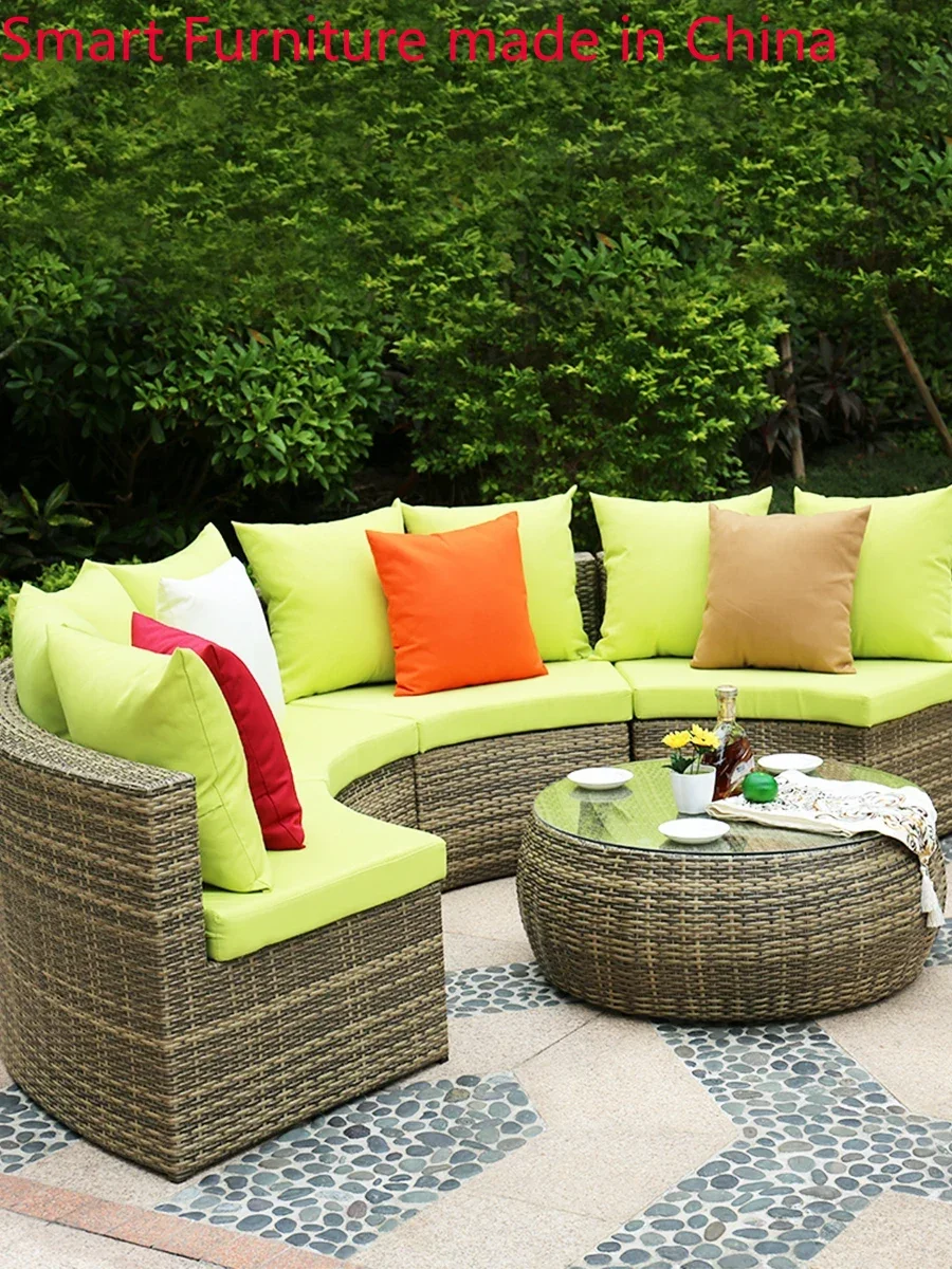 Outdoor round rattan sofa combination garden courtyard semicircular rattan chair sofa outdoor hotel curved living room sofa