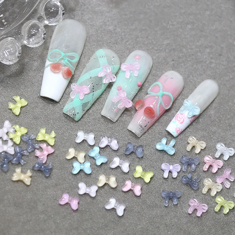 

50PCS Mini 3D Jelly Bow Tie Nail Art Charms Resin Accessories Parts For Manicure Decor Design Nails Decoration Supplies Material