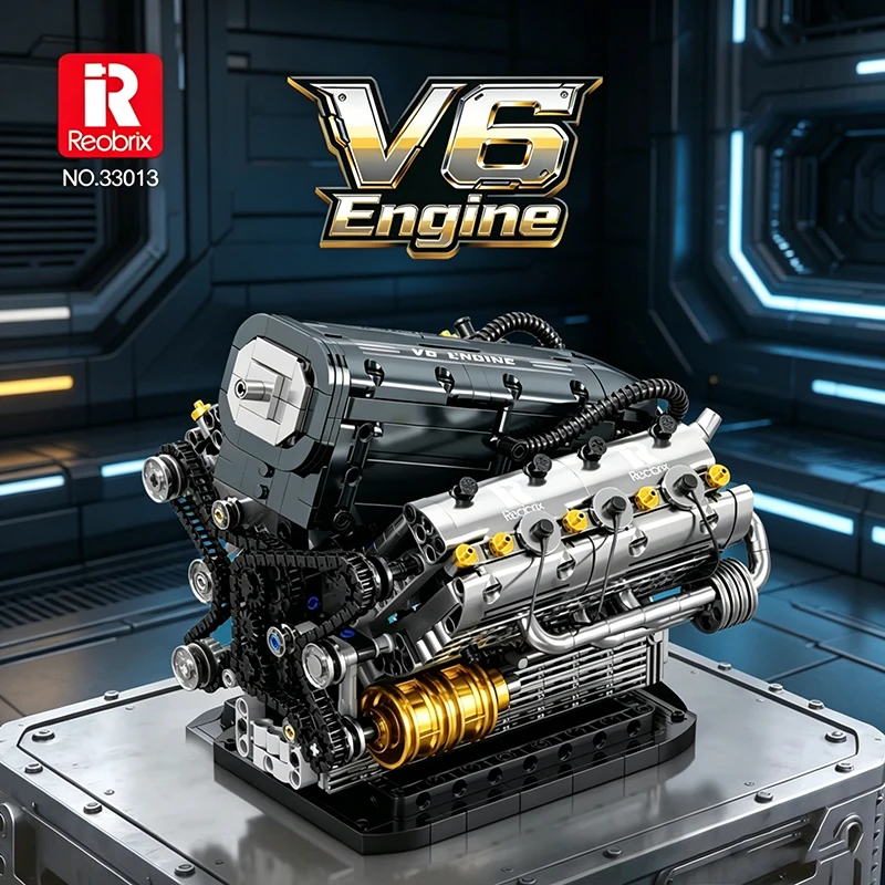 V6 Engine Model Building Blocks Set Motor Engine Bricks with Stand Collectible Desktop Ornament DIY Gift for Adult Hobbyists