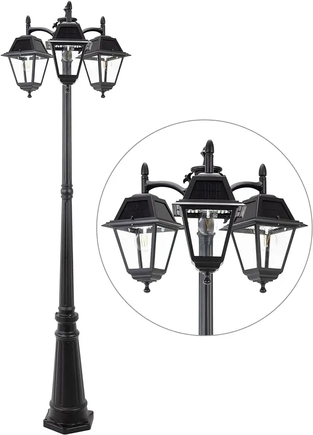 

LUTEC Outdoor Solar Post Light, Dusk to Dawn Black Pole Lamp, 600 Lumen Waterproof Outside Street Light (Bulbs Included)