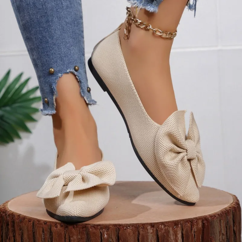New Style Women Flats Bow Pointed Toe Shoes Female Suede Walking Dress Shoes Spring Fashion Casual Sandals Shallow Zapatos Mujer
