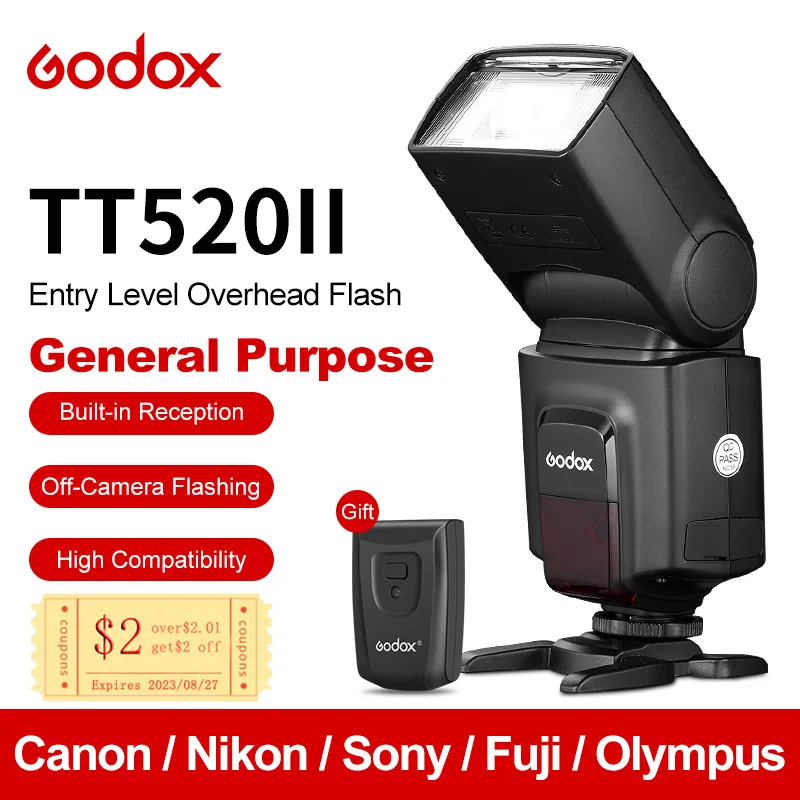 

Godox TT520 II Flash TT520II with Build-in 433MHz Wireless Signal + Flash Trigger for Canon Nikon Pentax Olympus DSLR Cameras