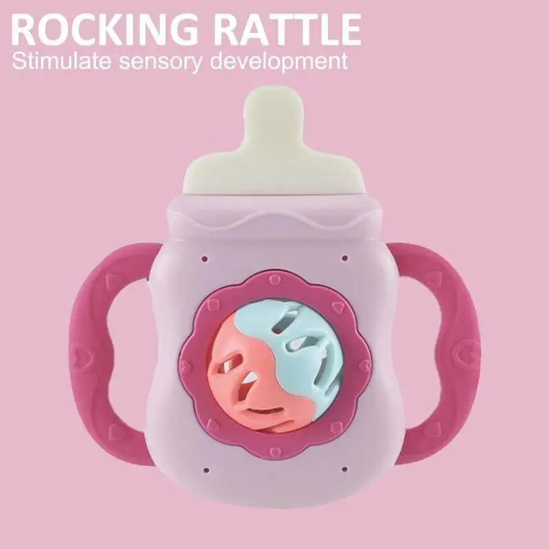 Teether Rattle Toy Newborn Rattle Teether Feeding Bottle Shape NewbornShaker Grab And Spin Rattle Musical Toy