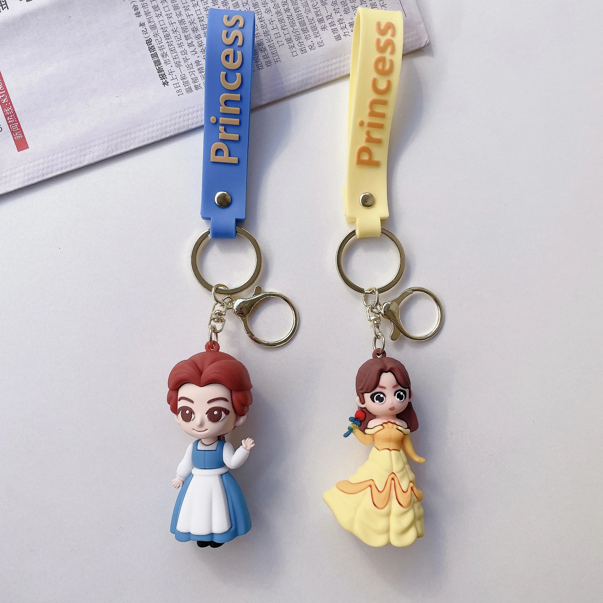 Disney Beauty and The Beast Princess Belle Kawaii Keychain Bag Car Key Chain Pendant Keyholder Charms Jewelry Accessories Gift