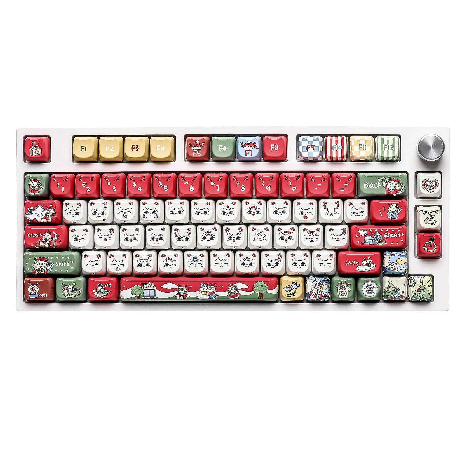 YUNZII Holiday Season MAO Profile Keycap Set, 143 Full Keys Dye Sub Custom Shaped Keycaps for MX Switches Mechanical Keyboards