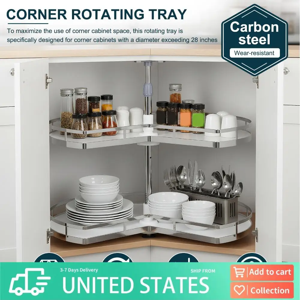 

2 Tier Corner Cabinet Organizer Adjustable Height Chrome Corner Cabinet Lazy Susan for Base Blind Shelf (Cannot Be Door-Mounted)