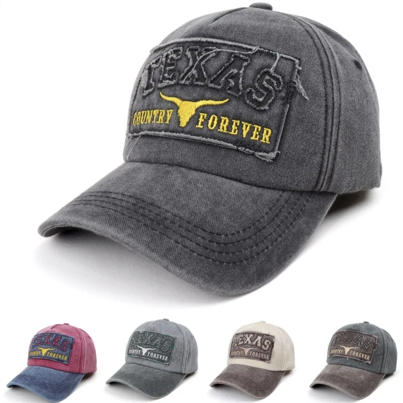 

Техасская полая 3D нашивка, мытая бейсбольная кепка, расклешенная плоская вышивка, двухцветный рок-модный подарок для мужа, коллеги Пал