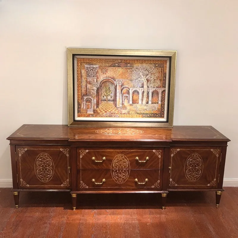 Mahogany shell inlaid TV cabinet British living room furniture
