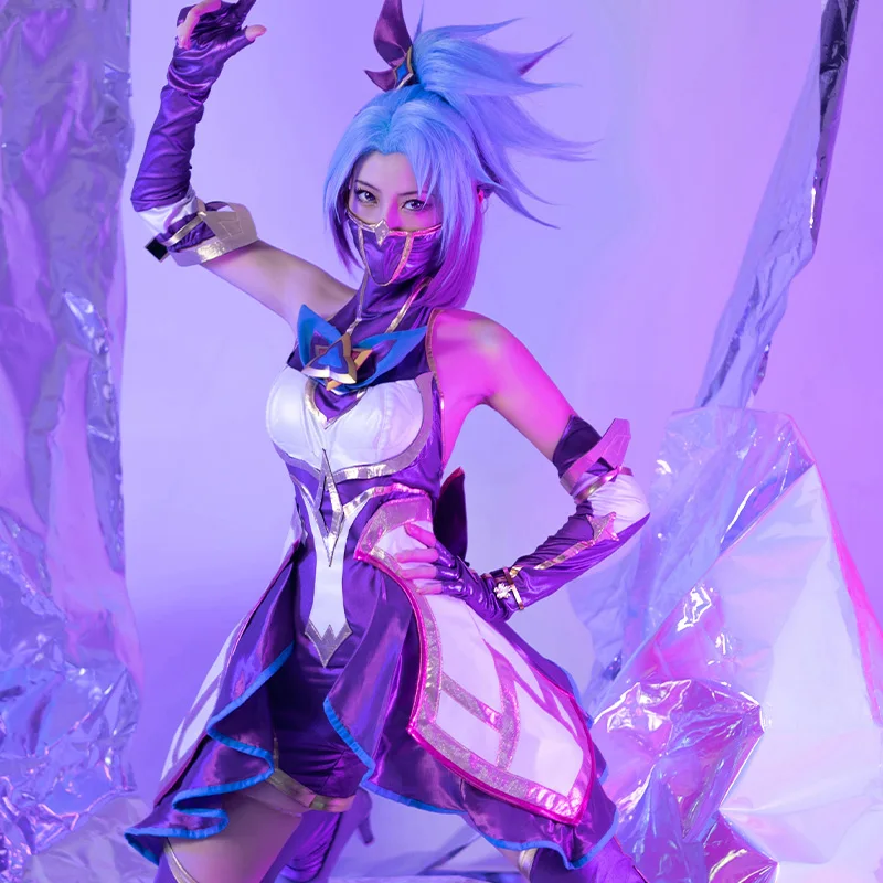 The Akali Cosplay LOL Star Guardian New Costume Purple Cool battle jumpsuit With Mask Cosplay for Female Outfit E