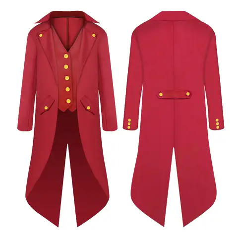 Steampunk Gothic Medieval Tailcoat Cosplay Costume, Tailcoat Jacket & Vest Suit for Adults and Kids, Halloween Role Play Outfit