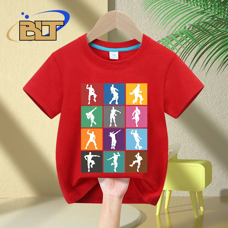 Camisetas con estampado de celosía de arco iris para niños, tops casuales de manga corta de algodón puro, regalos para niños y niñas, Victory Dance