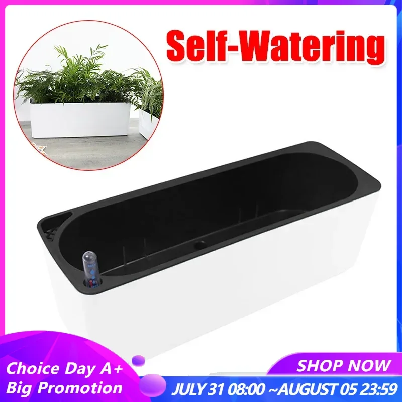 

Rectangular Self Watering Flowerpot with Water Level Indicator Bonsai Planting Pot Flower Planter Pot for Garden Balcony Office