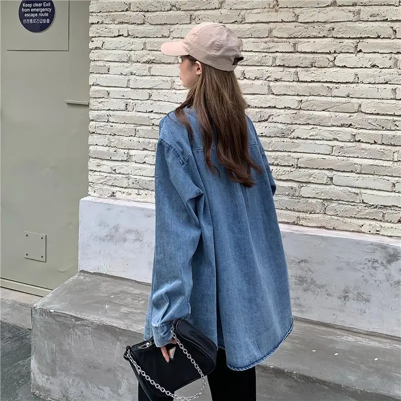 Women\'s Denim Shirt Jackets Retro Harajuku Streetwear Oversized Korean Style Ladies Casual Outwear Yk2 Short Denim Coats Tops