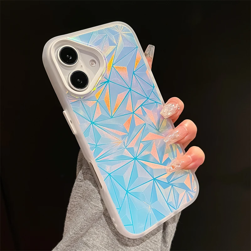 Luxury Laser Diamond Pattern Transparent Phone Case For iPhone 16 15 14 Plus 13 12 11 Pro Max Aurora Colorful Creatively Cover