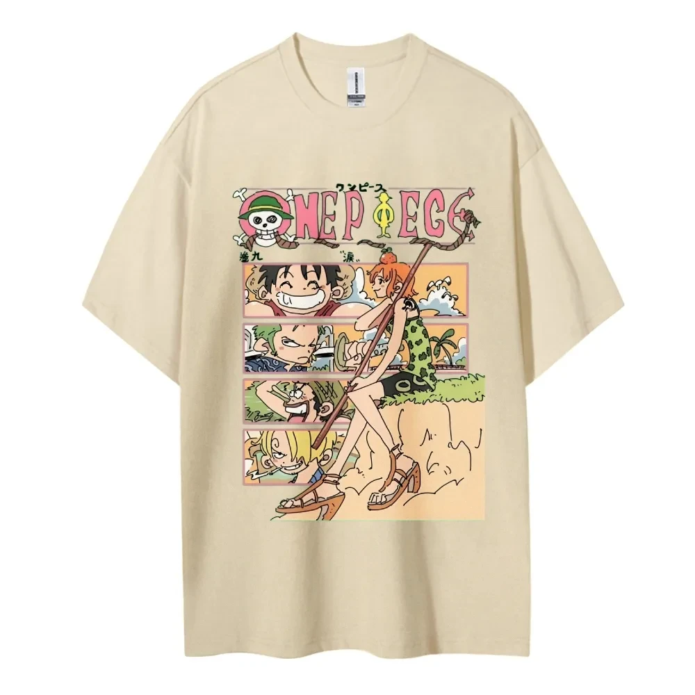 

ONE PIECE Хлопковая футболка унисекс с круглым вырезом в стиле аниме Удобная спортивная и повседневная мужская и женская футболка с короткими рукавами Популярная футболка