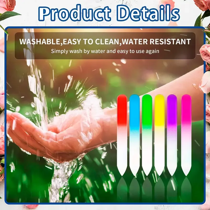 ตะไบเล็บแก้วเช็กแบบมืออาชีพ 6 ชิ้น ล้างทำความสะอาดได้ อุปกรณ์ทำเล็บกันน้ำ สำหรับผู้หญิง ไร้กลิ่น ตะไบเล็บคริสตัล