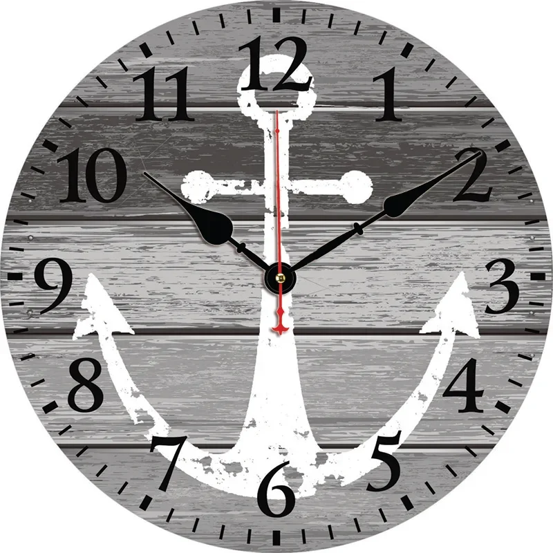 Boat Anchor Wood Grain Wall Clock Round Silent Clocks Wall Carfts Art Decor For Home Bedroom Living Room Office Decoration