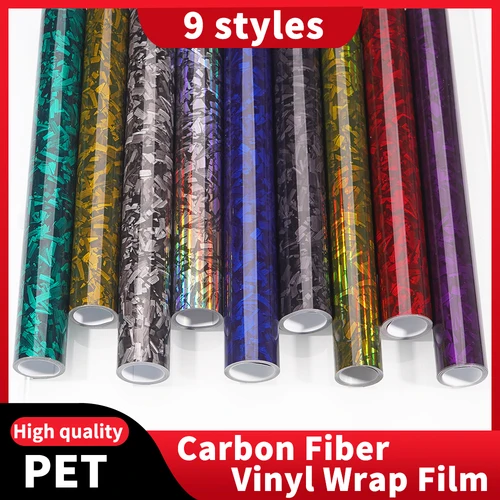50/30cm * 300cm de alto brillo negro oro plata rojo forjado película de vinilo de fibra de carbono en el capó vinilo adhesivo para pegatinas de coche
