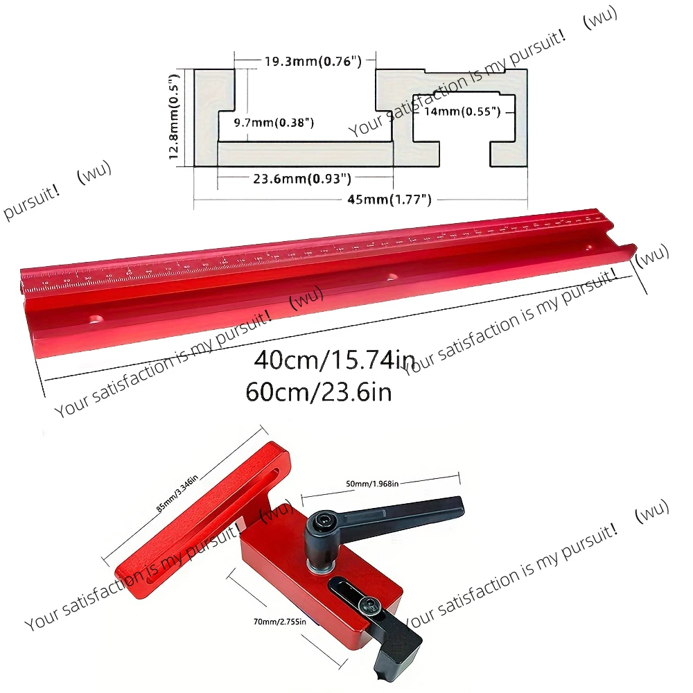 1Set 45Type T-Track Metric and Inch+ Limiter Woodworking Chute with Precise Scale Woodworking Measuring Tools