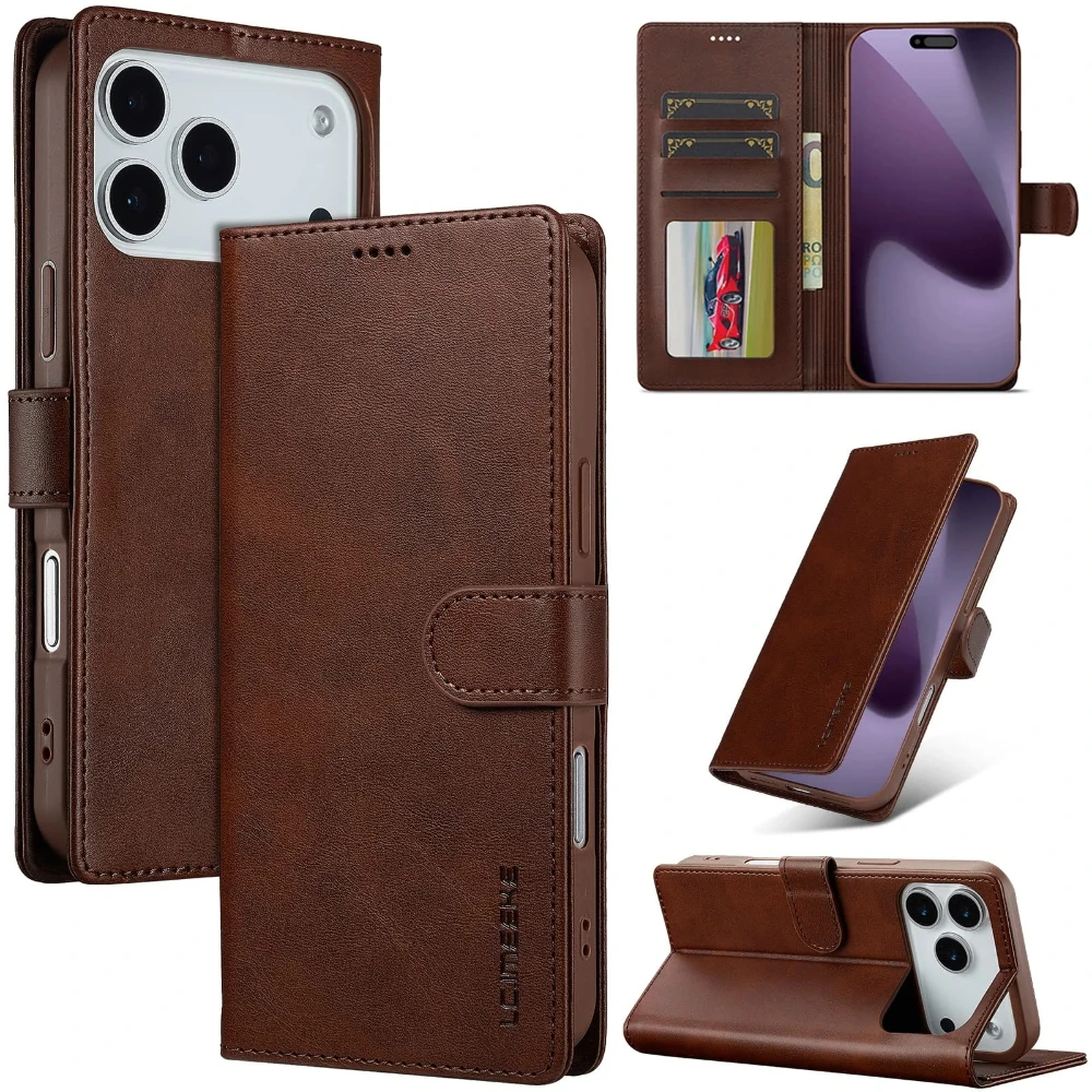 Leder-Handyhülle für iPhone 17 Air 16 16E 15 14 13 12 11 Pro Max Xs XR X 7 8 SE Magnetische Flip-Kartenhalter-Brieftaschenhülle Etui