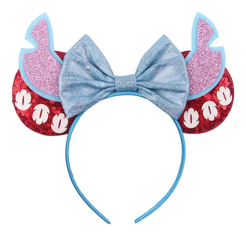 Disney Lilo & Stitch Ears Headbands For Women Colorful Anime Hairband Kids Sequins Bow Headband Girl Hair Accessories Party Gift