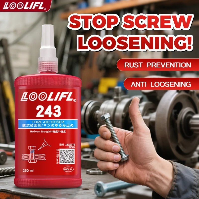 Thread Lock Glue 243 Thread Glue to Prevent Looseness, Rust, Joint Filling, High Temperature and Anaerobic Glue, Medium Strength
