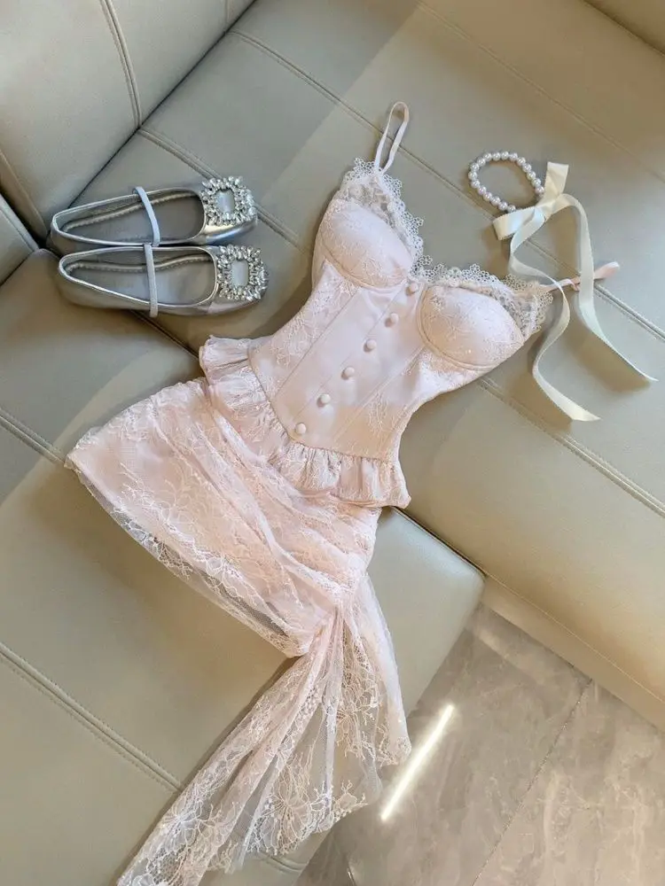 Korean Summer Sweet Pure Desire Style Party Outfit New Sexy Camisole Top + Bodycon Skirt Suit France Elegant Two Piece Set 2026
