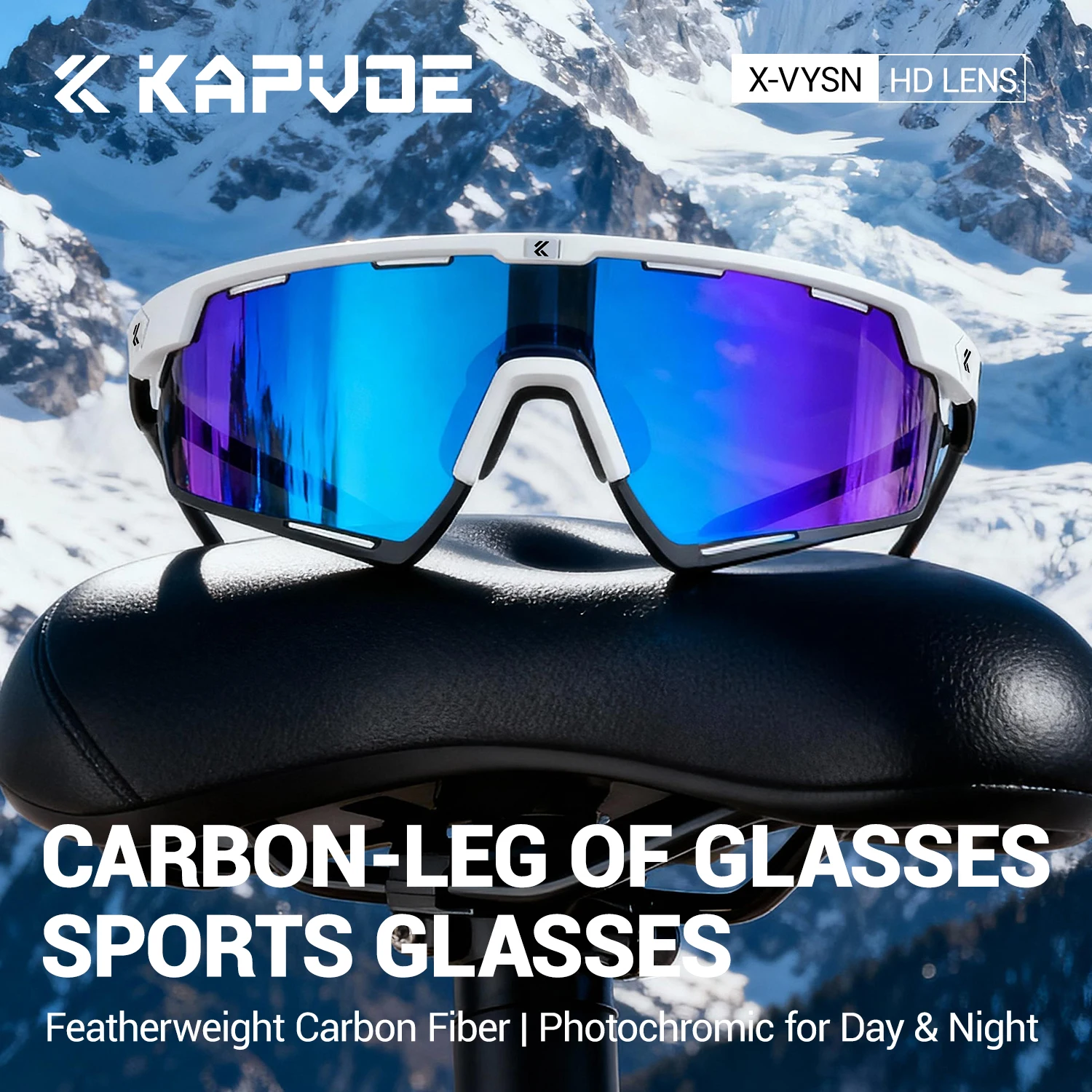 

KAPVOE HD Carbon Fiber-Temple Photochromic Mountaineering Sunglasses Outdoor Sunglasses for Running Driving and Cycling Glasses