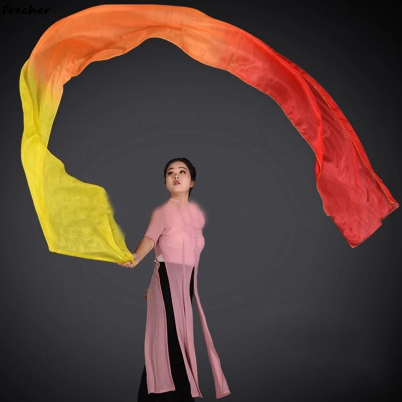 Gradient Color Performance Practice Fans Modern Dancing Scarf Veil Stage Dance Silk Ribbons Wedding Party Show Prop Shawl Scarf