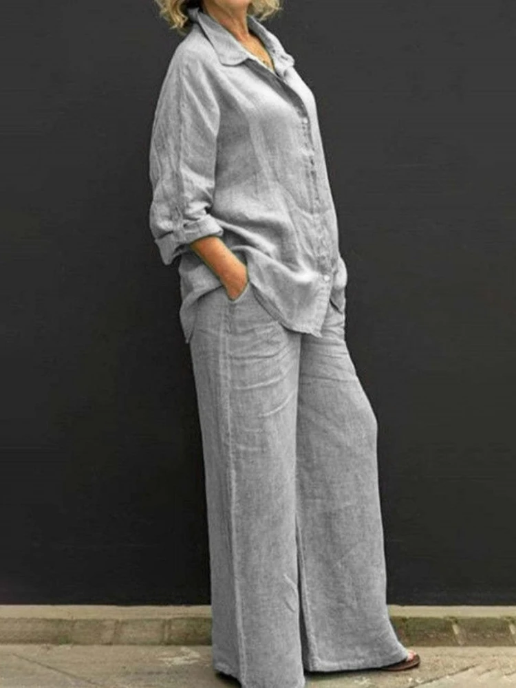 

2025 New Women's Vintage Shirt Set Famle Clothing Summer Causl Loose Fit Tops Daily Wear Vacation Wide Leg Pants Suit Fashion