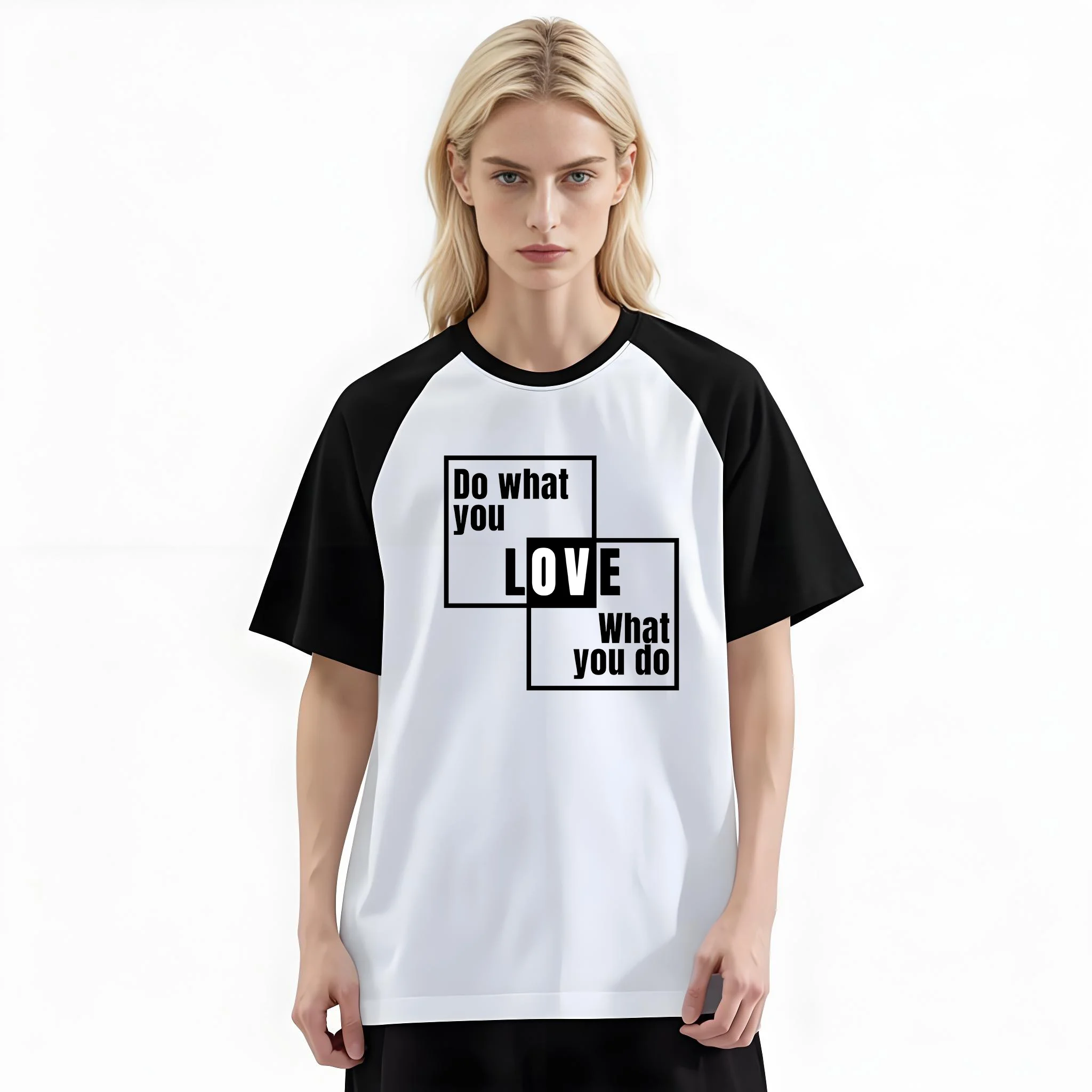 Women'S Fashion Raglan Sleeve T-Shirt, Do What You Love Block Typography Printed, Summer Casual Comfortable Tee, Women'S Everyday Short-Sleeve Top