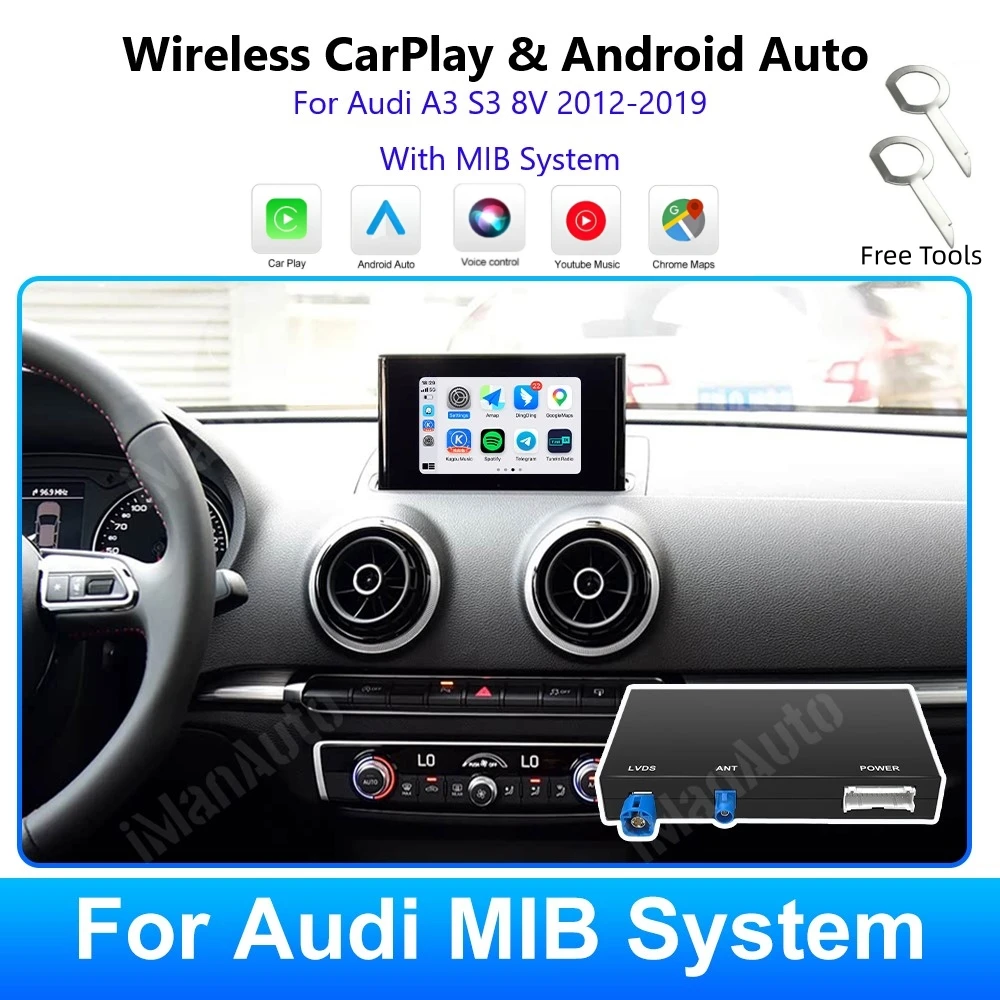iManAuto Wireless CarPlay Android Auto Module For Audi A3 8v MIB 2013-2019 Mirror Link AirPlay Rear CAM