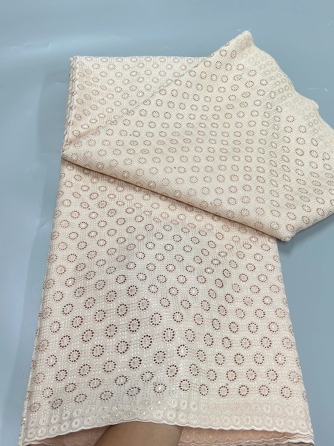 100% Cotton Voile Lace Holed Embroidery Stones African Swiss Voile Lace Fabric Nigerian Garment Sewing Clothes Skin Healthy