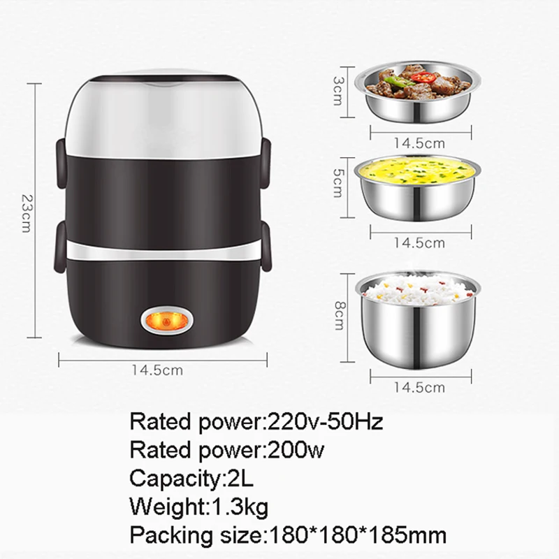 Mini Electric Rice Cooker Stainless Steel 2/3 Layers Food Container Steamer Portable Meal Heating Lunch Box Heater Warmer Bento