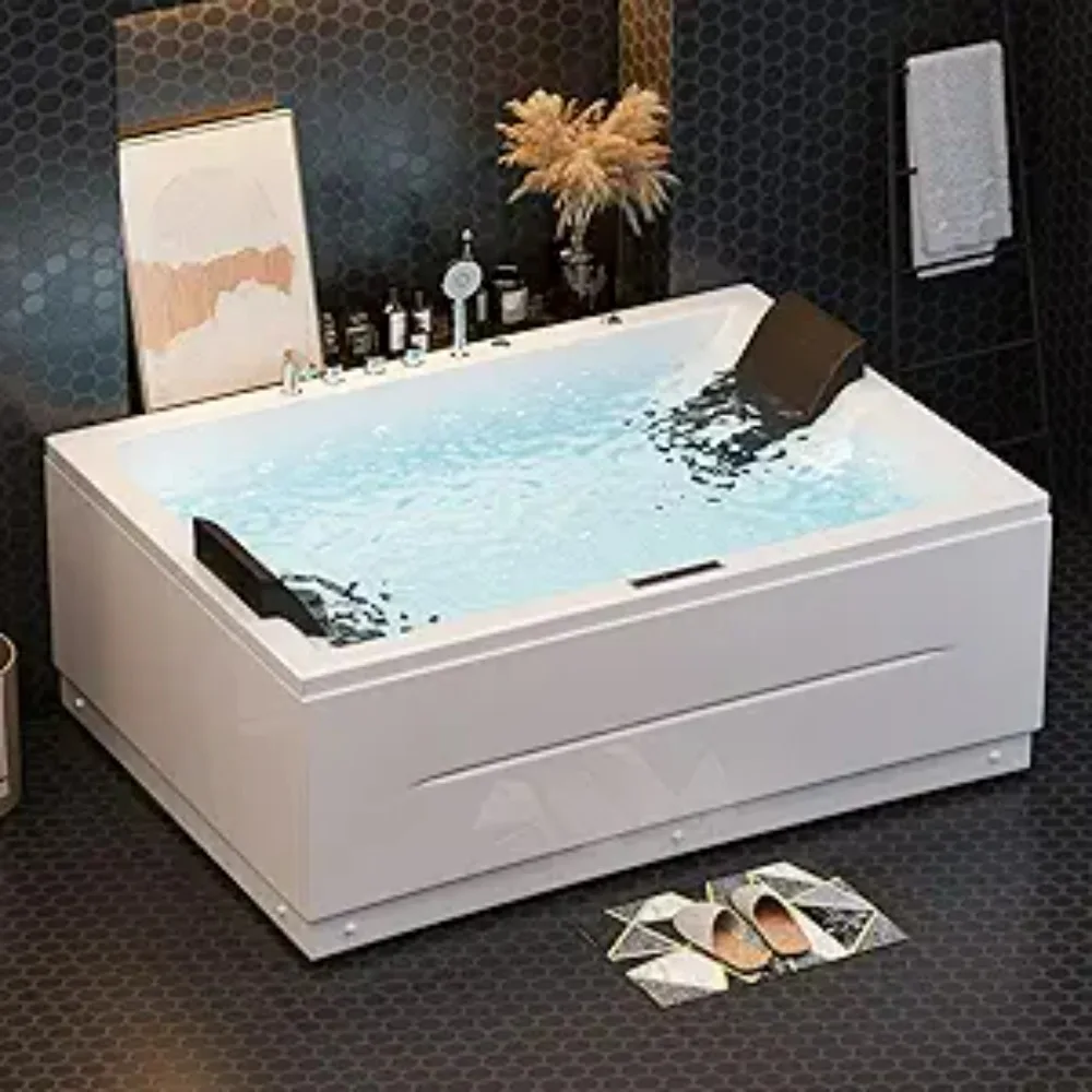 

71" Acrylic Whirlpool Bathtub, 2 Person Whirlpool Tub 3 Sided Apron Air Massage LED Corner Bathtub, 8 Water Jets, Bathtub