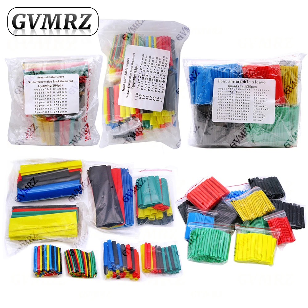 328PCS 164-560pcs Heat Shrink Tube Tubing Insulation Shrinkable Tube Assortment Electronic Polyolefin Wire Cable Sleeve Kit