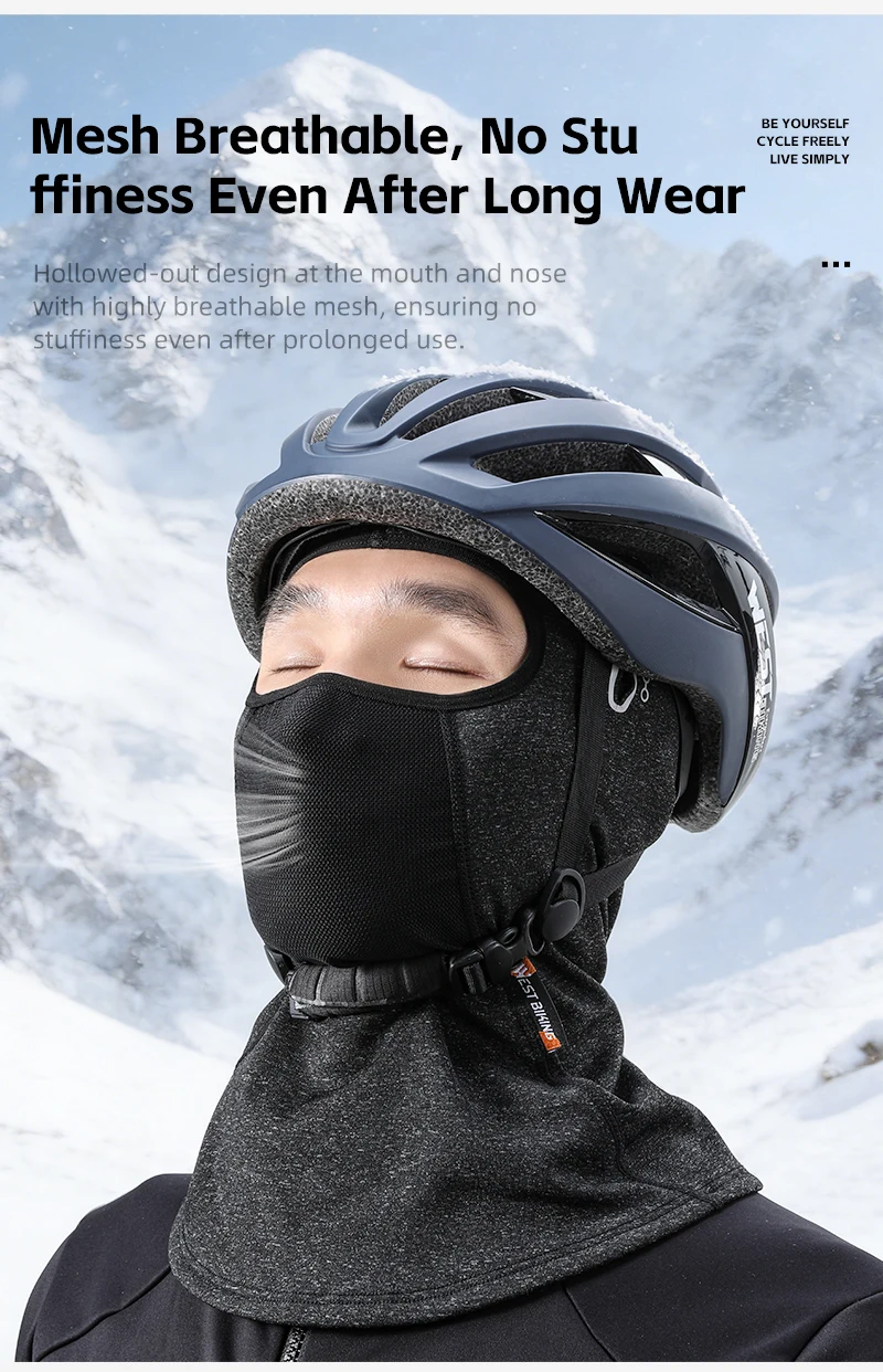 WEST BIKING Thermo-Balaclava Winddichte Gesichtsmaske mit Netzbelüftung Ski Motorrad Fleece Nackenwärmer Helmkompatibel – Detail 10