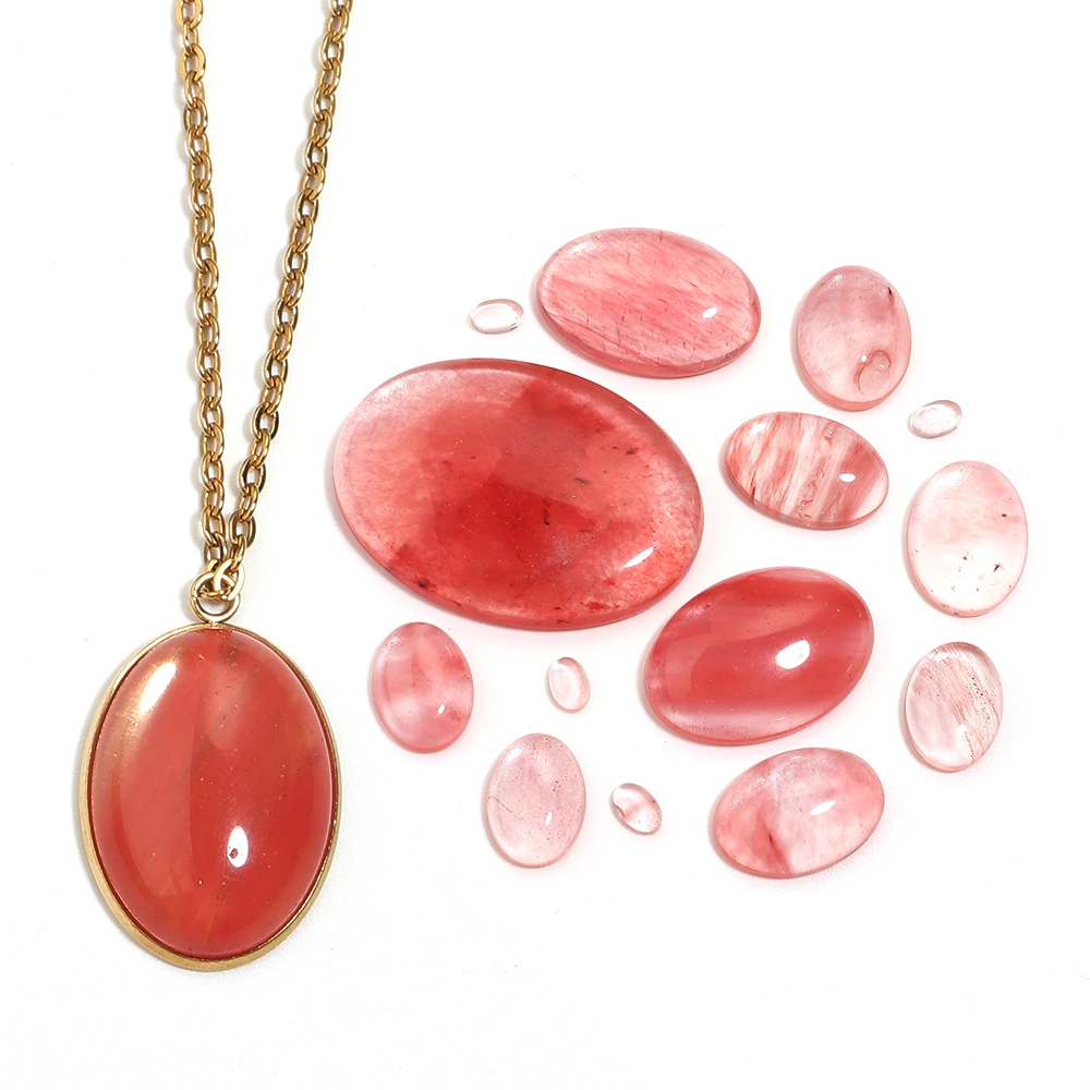2-10Pcs Watermelon Red Cabochon Glass Beads Loose Flat Back Cabochon Spacers Beads Oval Agate For DIY Jewelry Wholesale