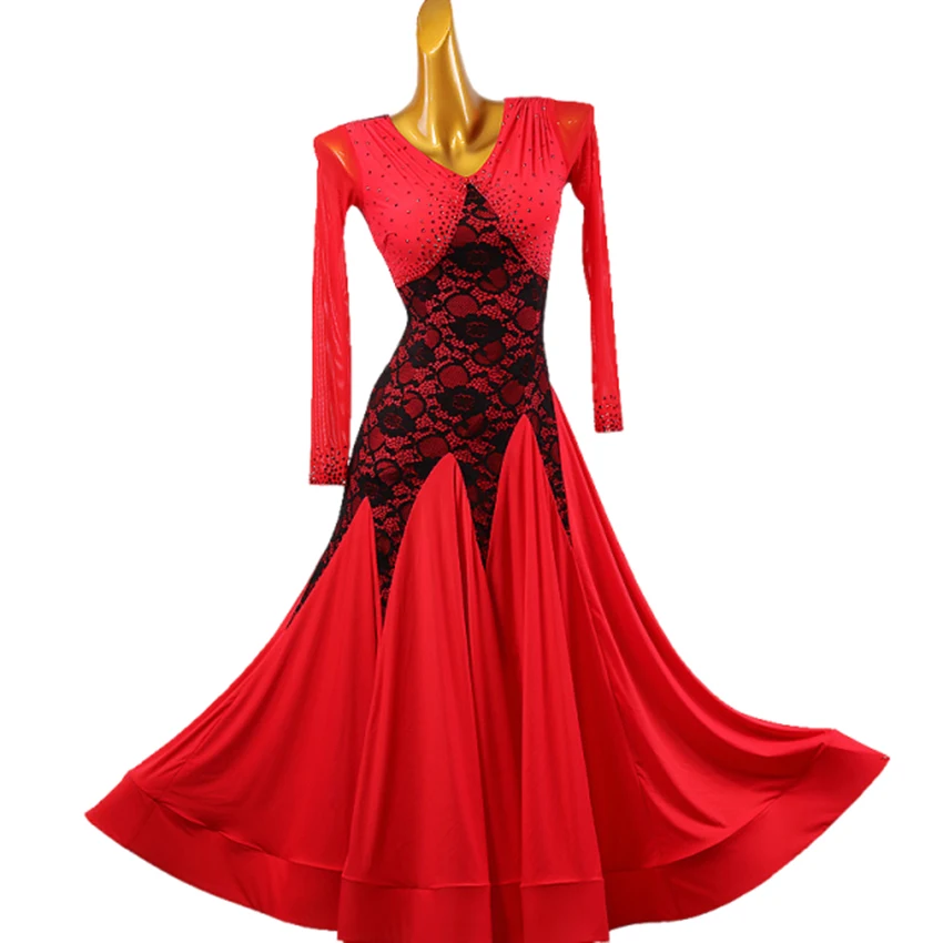 

Custom Modern Dance Performance Costume For Women Long Sleeves Dress National Standard Waltz Tango Dance Competition Dresses