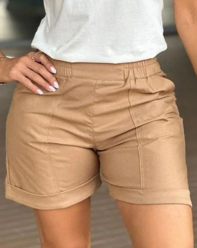 Women Two Piece Sets Outfit 2024 Summer New Fashion O-Neck Short Sleeve Tank Top Contrast Paneled Top & Pocket Design Shorts Set