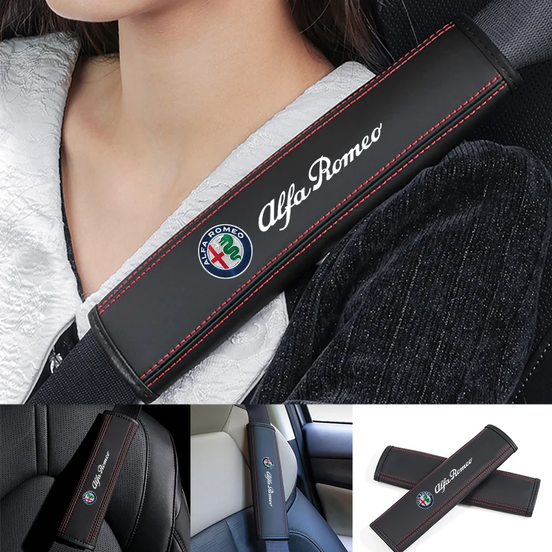 2pcs Car seat belt Nappa leather Shoulder Protector Car Accessories For Alfa Romeo 156 159 147 Giulietta Mito Car Accessories