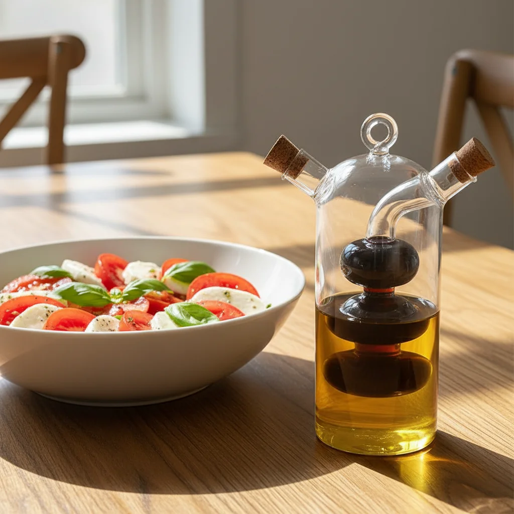 2 In 1 Creative Glass Oil And Vinegar Dispenser Bottle Double Layer Cruet For Olive Oil Balsamic Vinegar Storage Kitchen Tool