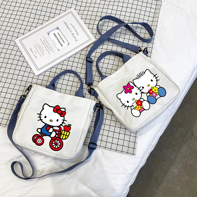 

Lovely Sanrio Hello Kitty Canvas Tote Bag Cartoon Versatile Shoulder Crossbody Bag with Removable Strap Students Tote Package