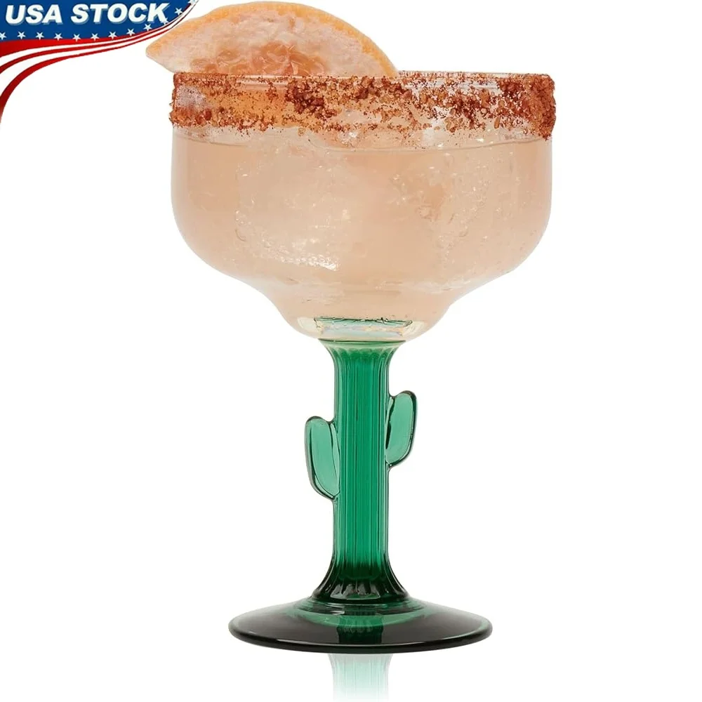 

Cactus Margarita Glasses Set of 4 Durable Lead-Free Cocktail Glasses Unique Plant Theme Dishwasher Safe Frozen Drinks